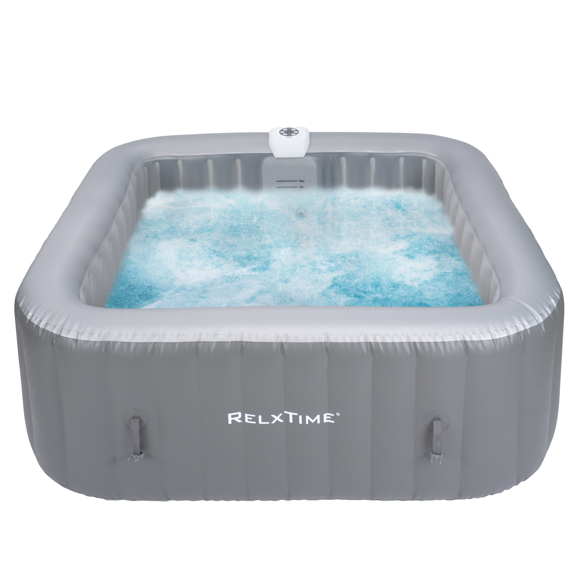 Relxtime quadratischer aufblasbarer Whirlpool für 6 Personen, 130 Massagedüsen, grau laminiert, klassisches Spa – HS003-DE