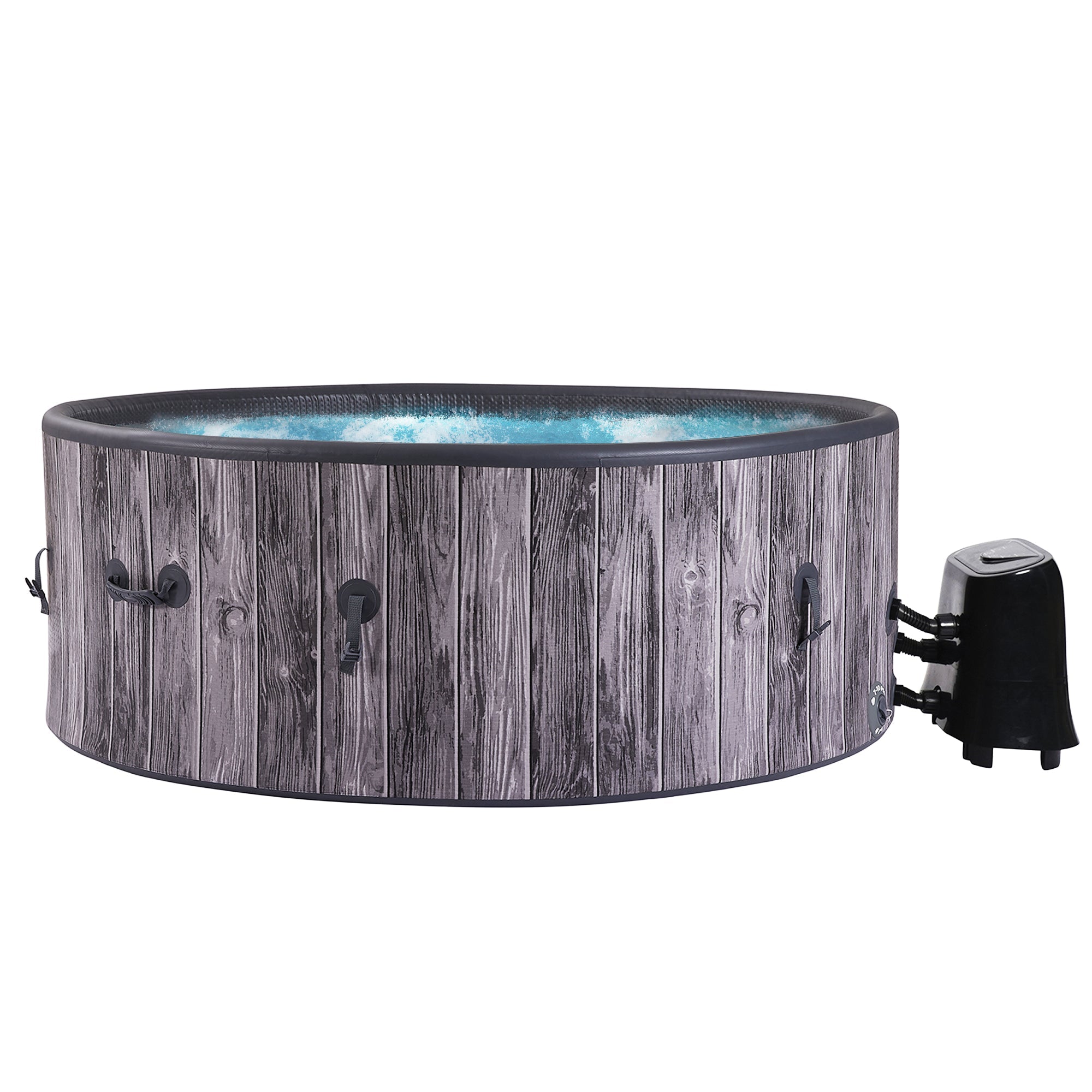 Relxtime runder aufblasbarer Whirlpool für 4–6 Personen, 130 Massagedüsen, grau laminiert, Vogue Spa – LSHS001-DE