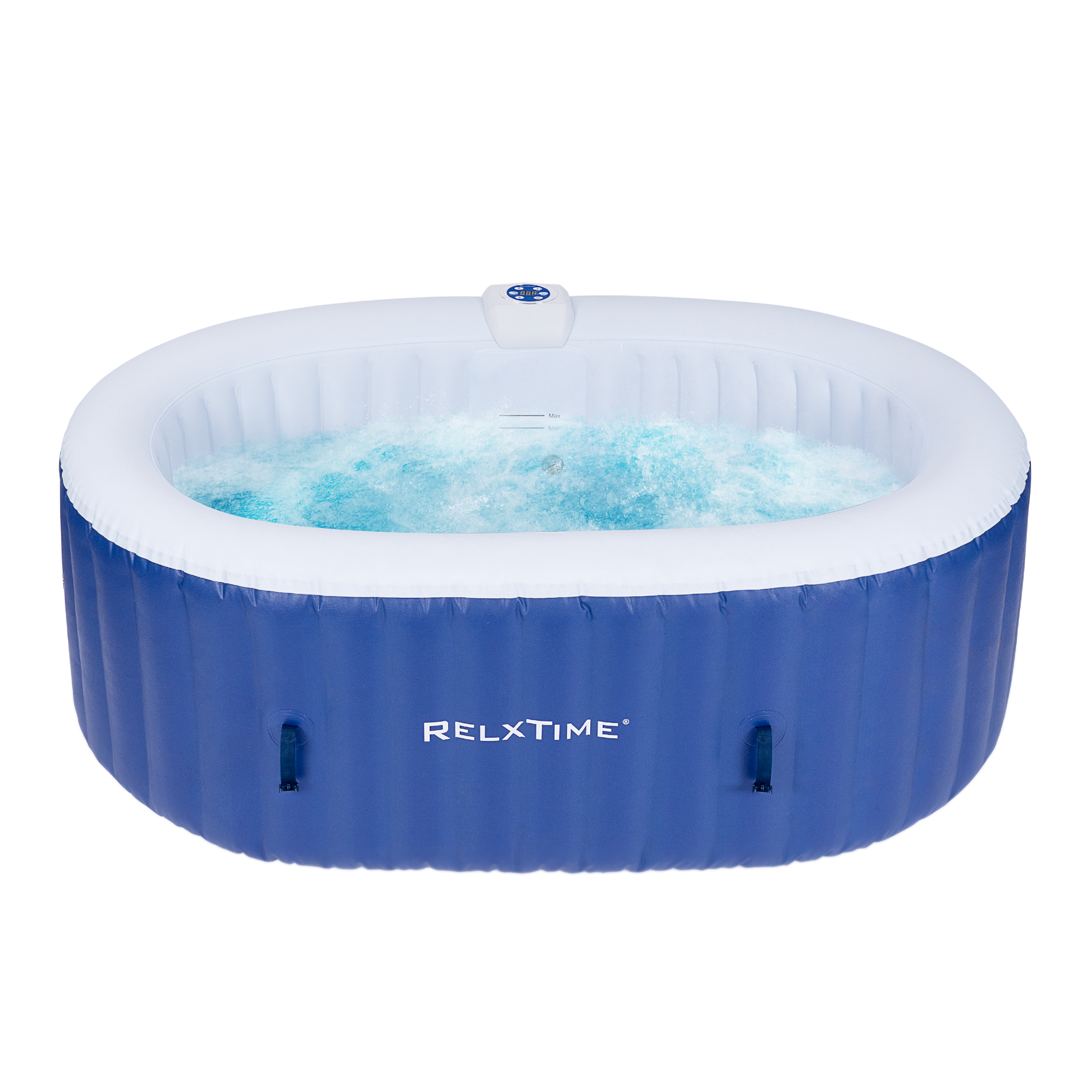 Relxtime Ovaler aufblasbarer Whirlpool für 2 Personen, 100 Massagedüsen, blau laminiert, Vogue Spa – LS005-DE
