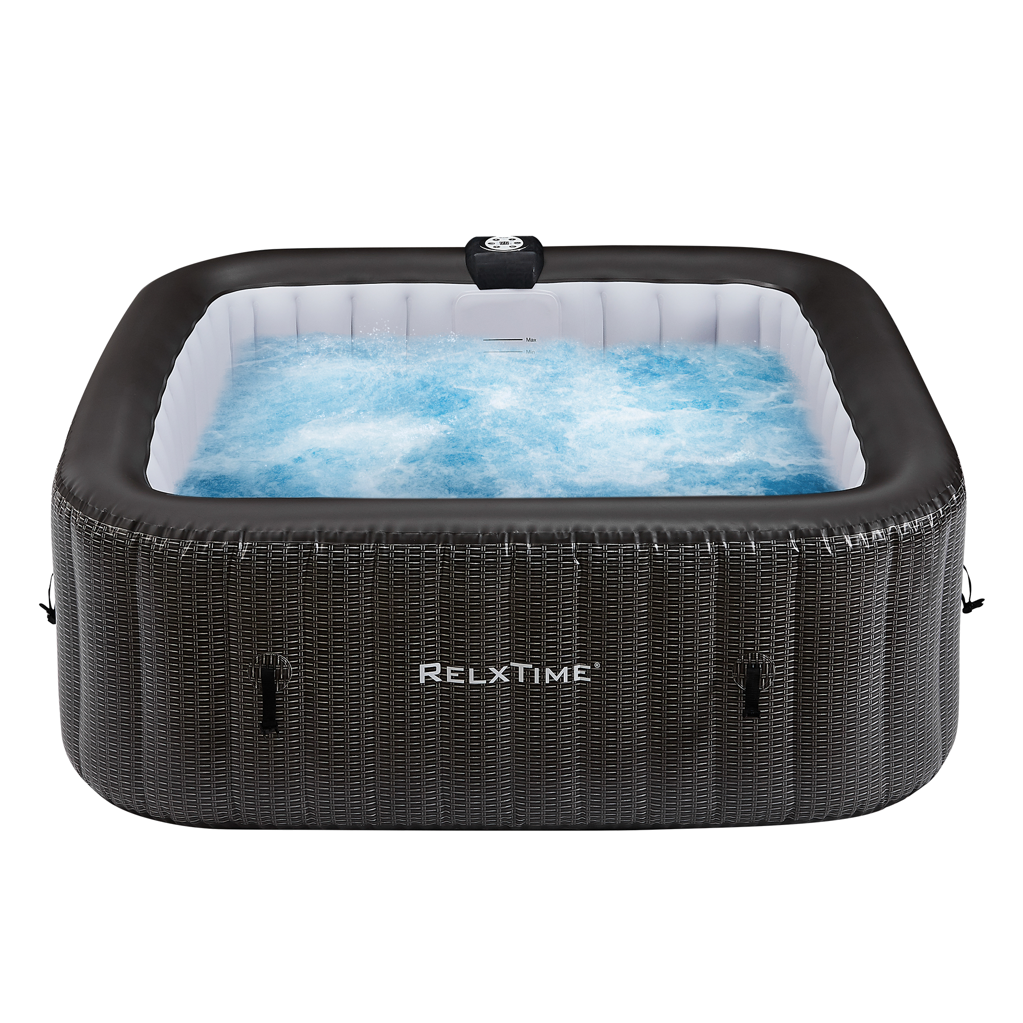 Relxtime Aufblasbarer Whirlpool für 6 Personen, quadratisch, 130 Massagedüsen, schwarz laminiert, klassisches Spa – TB001-DE