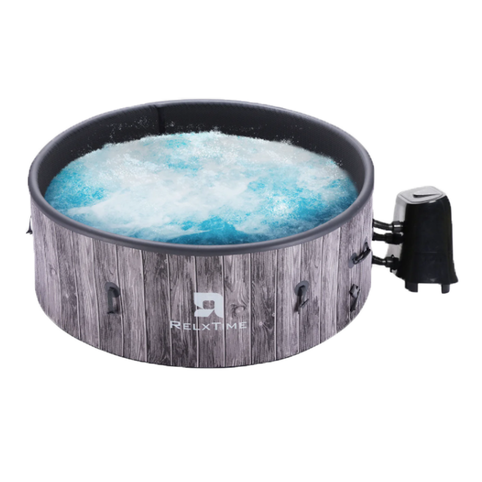 Relxtime runder aufblasbarer Whirlpool für 4–6 Personen, 130 Massagedüsen, grau laminiert, Vogue Spa – LSHS001-DE