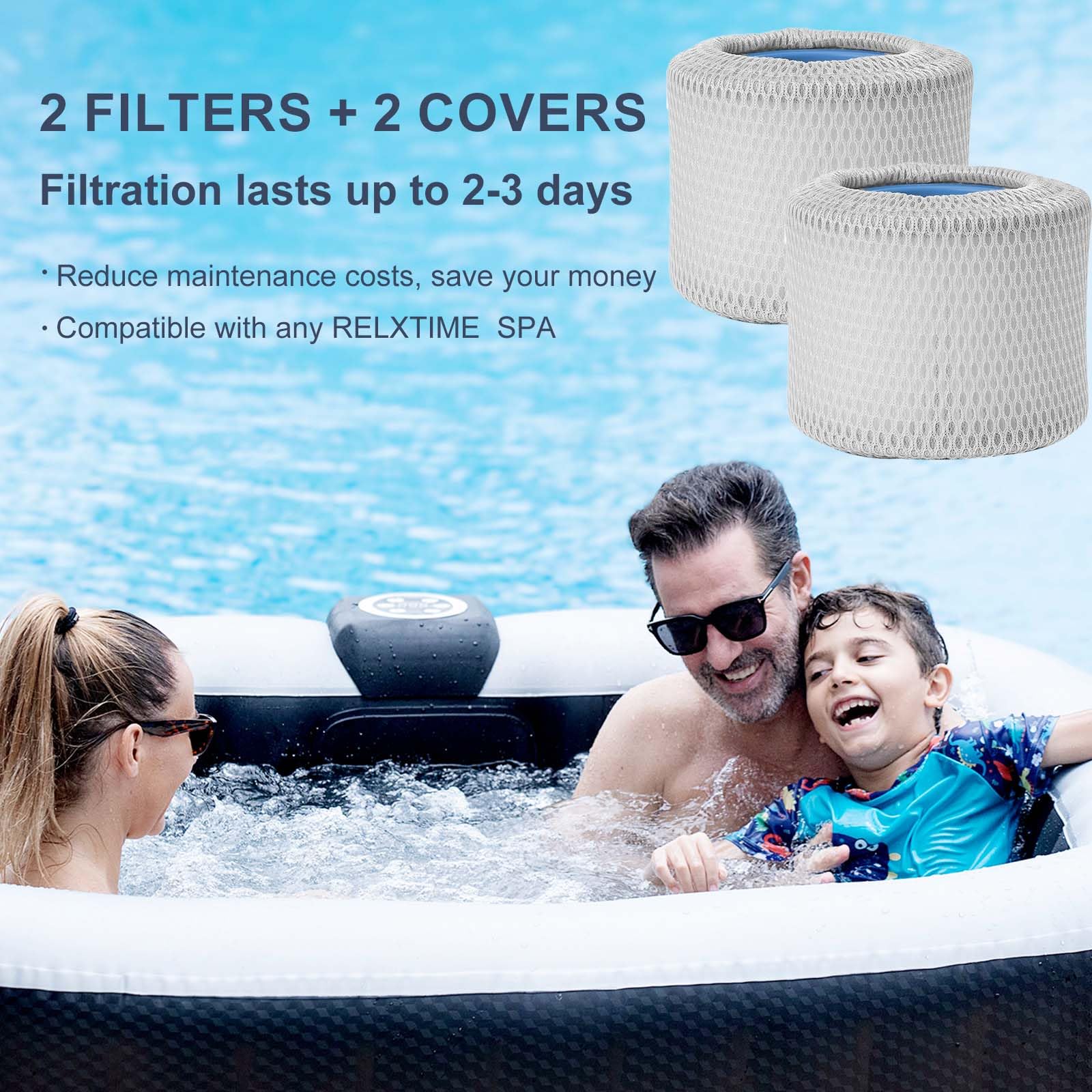 Relxtime 2er-Pack Spa-Filterersatz, Poolfilter, Whirlpool-Filterkartuschen, kompatibel mit aufblasbaren Wannenfiltration, blau